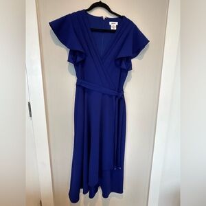 DKNY Cobalt Wrap Midi Dress with Flutter Sleeves